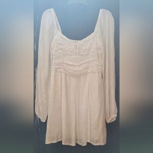 Hollister White Eyelet Dress With Built In Shorts and Side Pockets, Sz Med